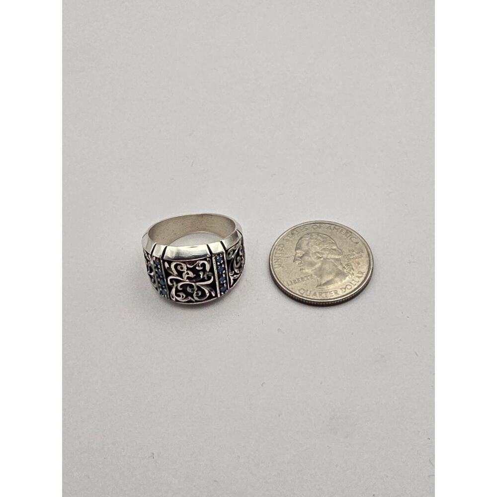 Men’s 925 Sterling Silver Wide Ring Blue Stones Filigree Size 9.5 - Picture 6 of 6